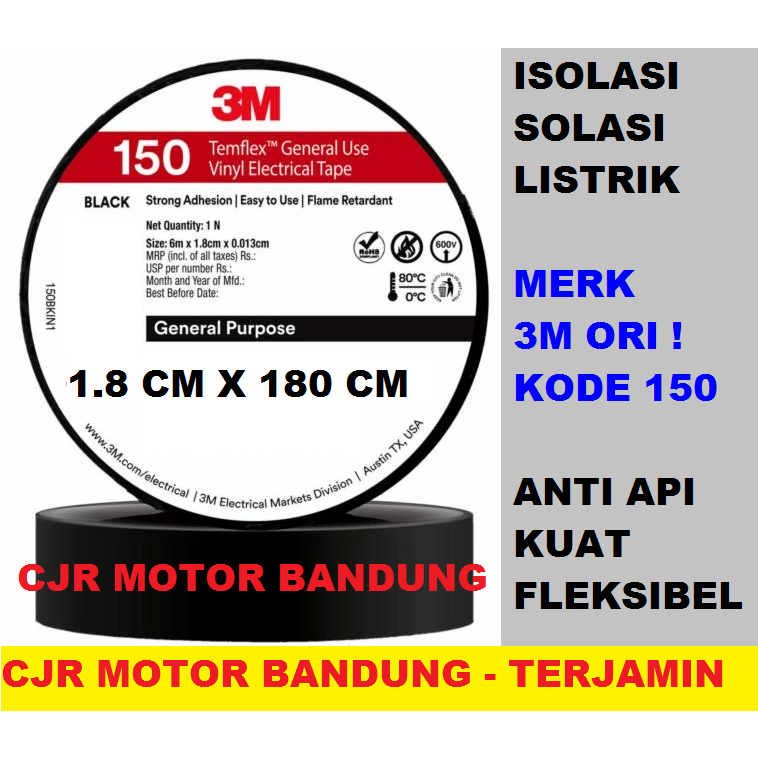 Isolasi Listrik 3M 150 TEMFLEX Solasi Kabel Listrik 3M ORI ANTI API