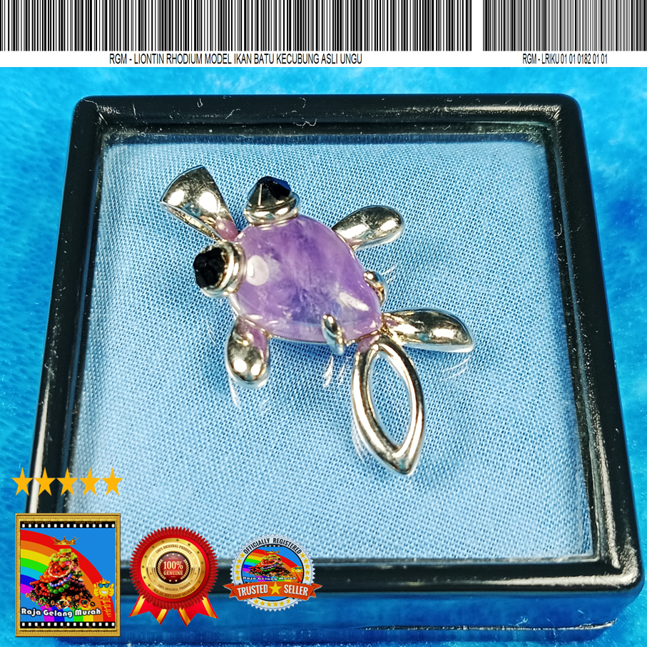 Liontin Rhodium model Ikan batu Kecubung asli Ungu asli