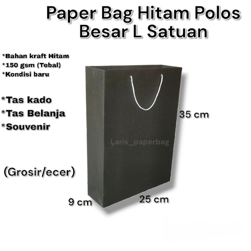 

Grosir/ecer Paper Bag Hitam Polos Satuan Ukuran L 25×35 cm