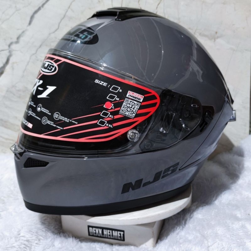 HELM NJS ZX-1 SOLID GREY GLOSSY DOUBLE VISOR FULL FACE ORIGINAL SNI