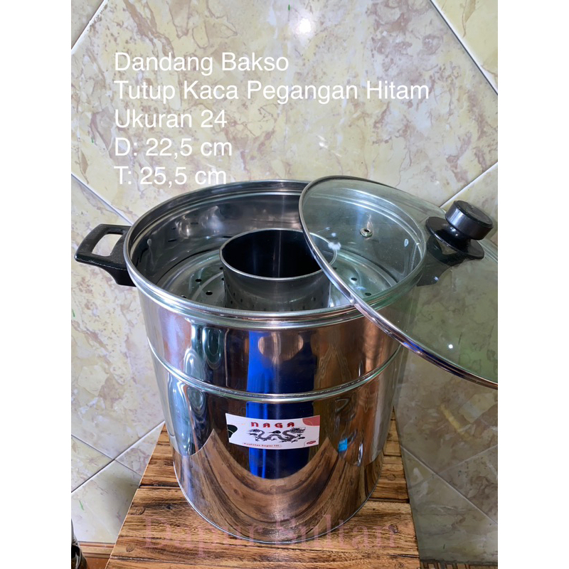 Dandang Bakso 24 TUTUP KACA HANDLE HITAM Dandang Bakso Ukuran 24 Tutup Kaca Rivet atau Lubang Kecil 