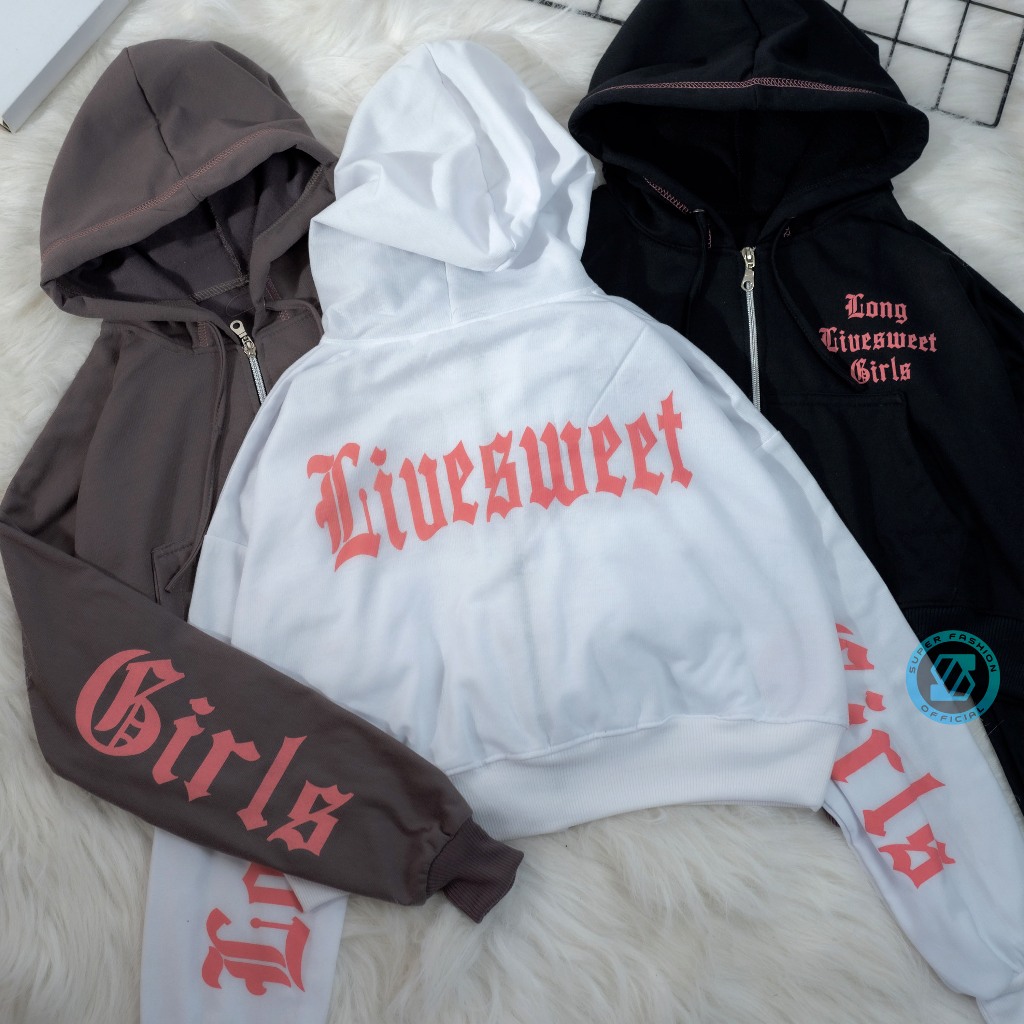Cuci Gudang Jacket Crop Hoodie Wanita Long Girls Livesweet Simple Style Jacket Remaja Korean Style