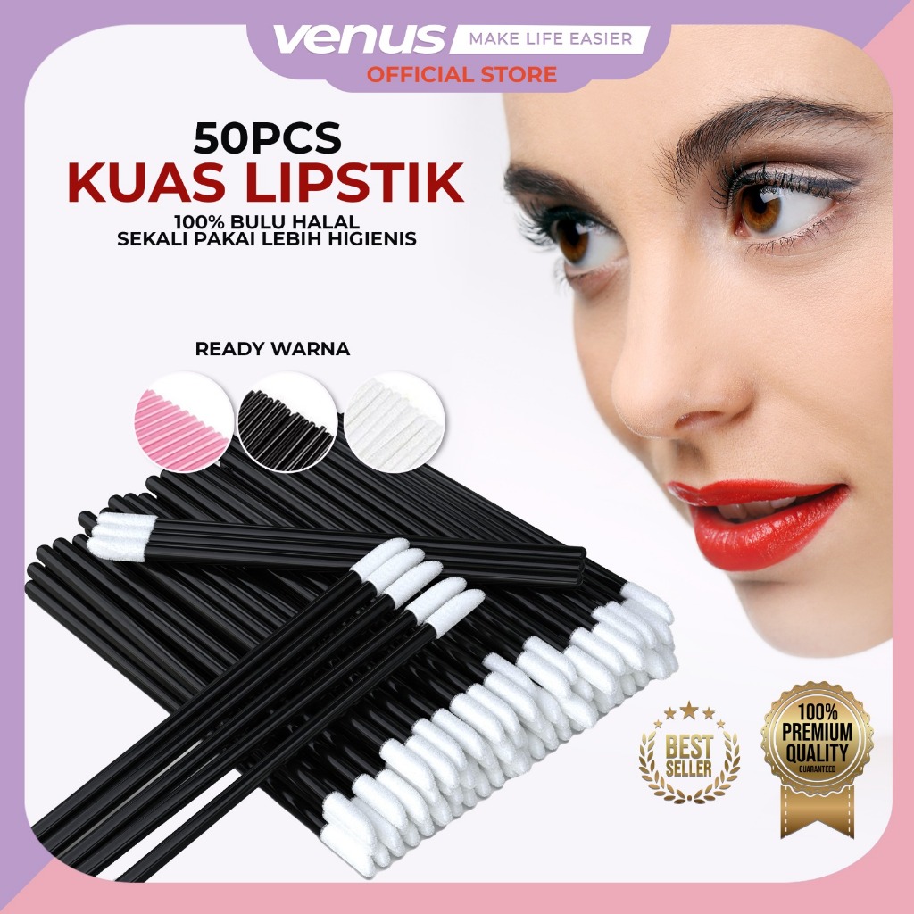 VENUSJKT - 50Pcs Lip Brush / Brush Bibir / Sisir Bibir / Kuas Bibir / Aplikator Kuas Lipstik / Brush