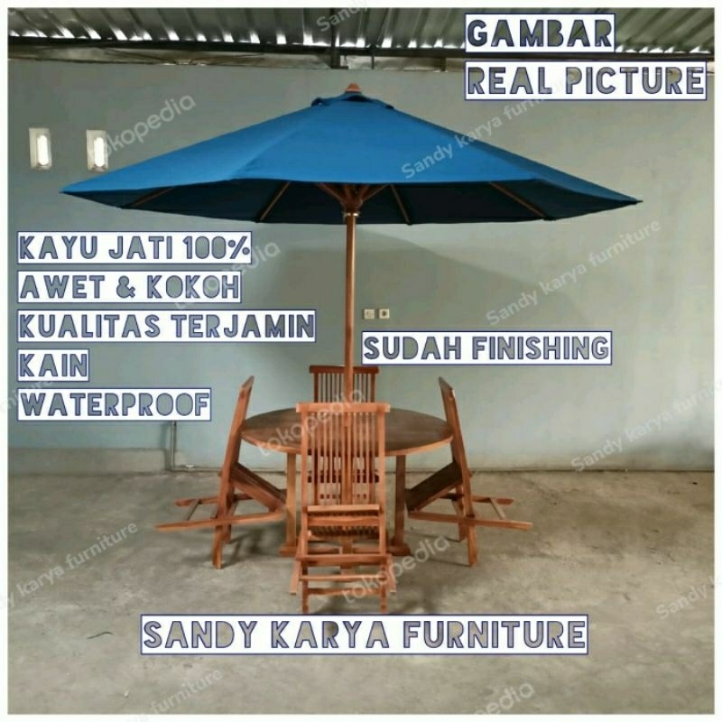 Jual meja tenda payung 2,5 meter, meja  kursi payung taman kain waterproof outdoor