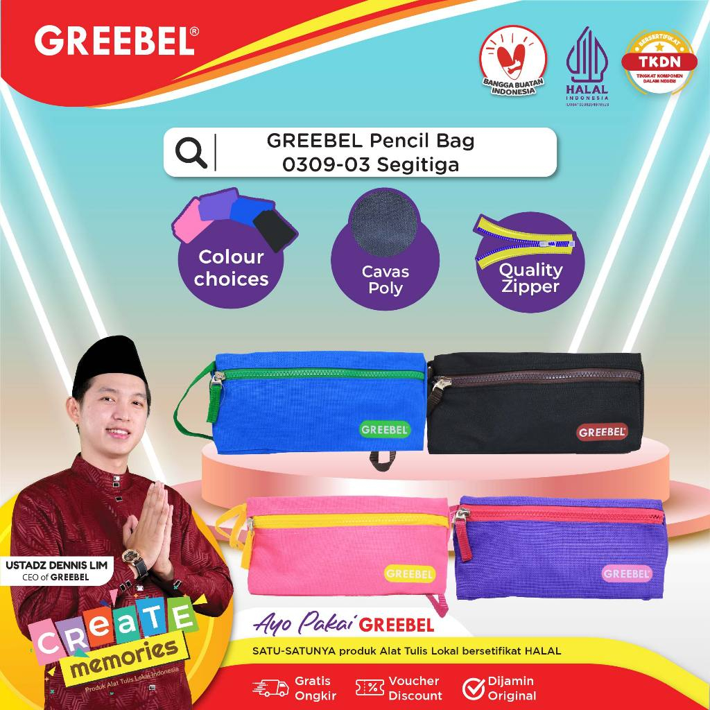 

GREEBEL Kotak Pensil / Tempat Pensil (0309-03 Segitiga) / Pencil Case / Pensil Bag Anak Sekolah