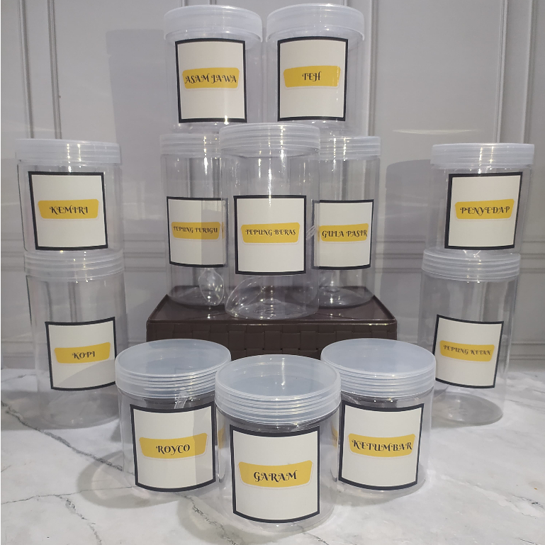 Toples Bumbu Dapur Set Aesthetic free label stiker nama bumbu bahan plastik 1000ml dan 500 ml