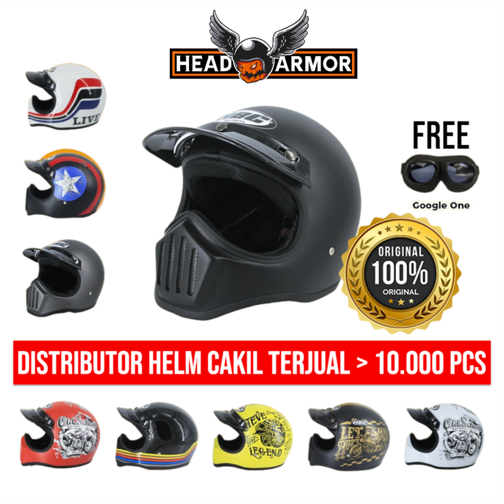 Helm Cakil HBC Original | FREE Kacamata Goggle | HBC Cakil | Helm Retro | Helm Full Face