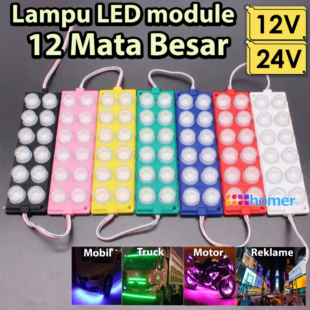 Lampu LED modul 12 mata BESAR TIMBUL 7520 3030 DC 12VOLT 24VOLT 12W12Watt waterproof DC 12V 24V 12 V