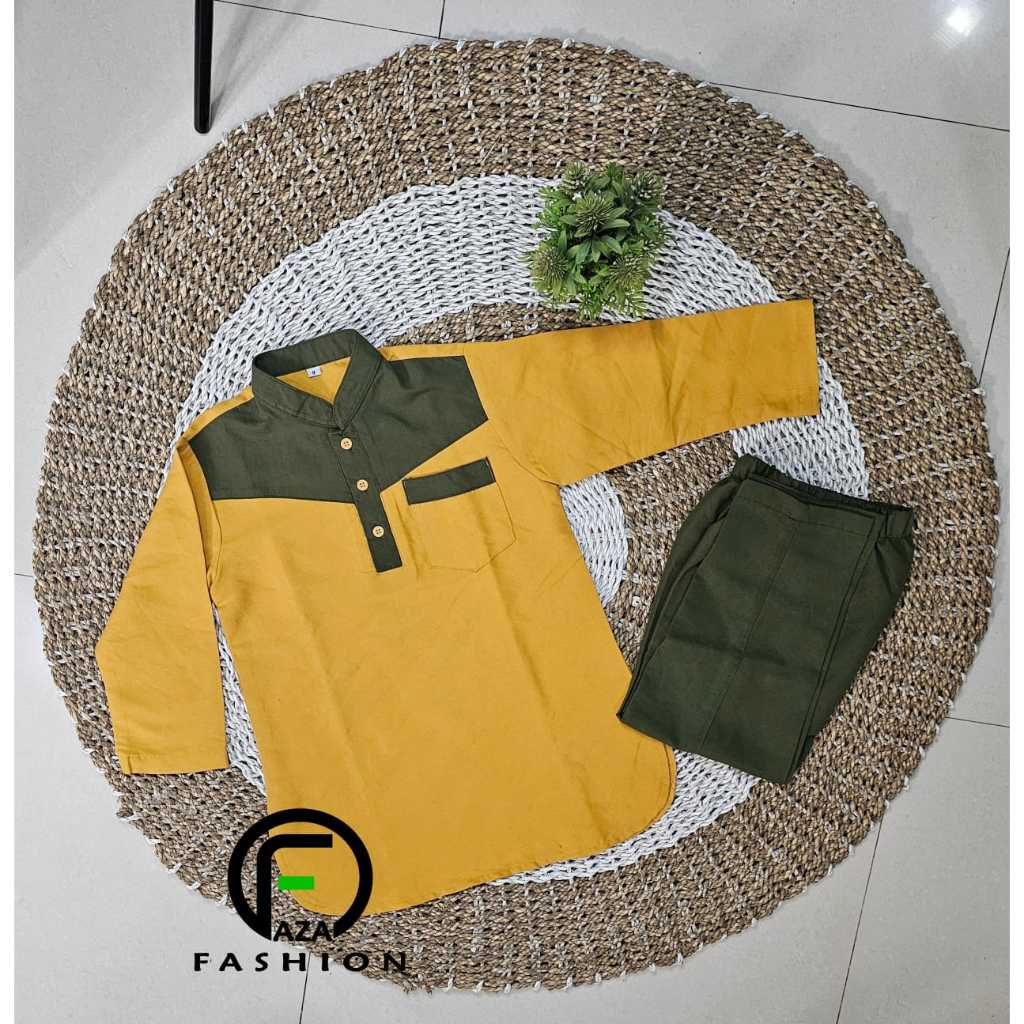 Koko Anak Faza MUSTARD-ARMY /Koko Pakistan Anak Faza model KHALIFA/Lenga panjang/ Baju Muslim Anak 2