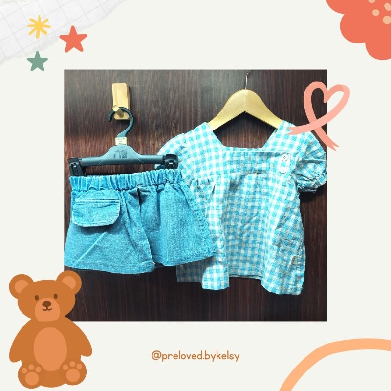 PIGAMI - PRELOVED SETELAN ANAK KOREA KOTAK BIRU PRELOVED BAJU ANAK 2 TAHUN