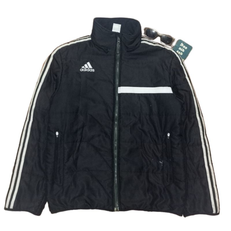 Jaket adidas padded balok hitam  hangat tebal gelembung bordir simple vintage casual work tracktop