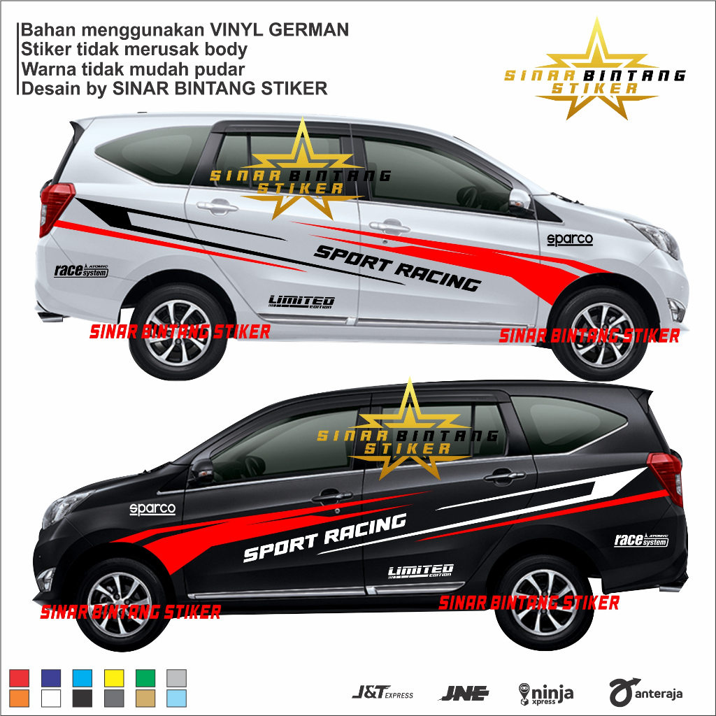 Stiker mobil calya sigra cutting stiker striping sport racing stiker variasi body samping mobil sigr