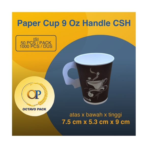 Paper Cup 9 Oz Handle CSH Printing / Gelas Kertas Minuman Panas 9 Oz Motif