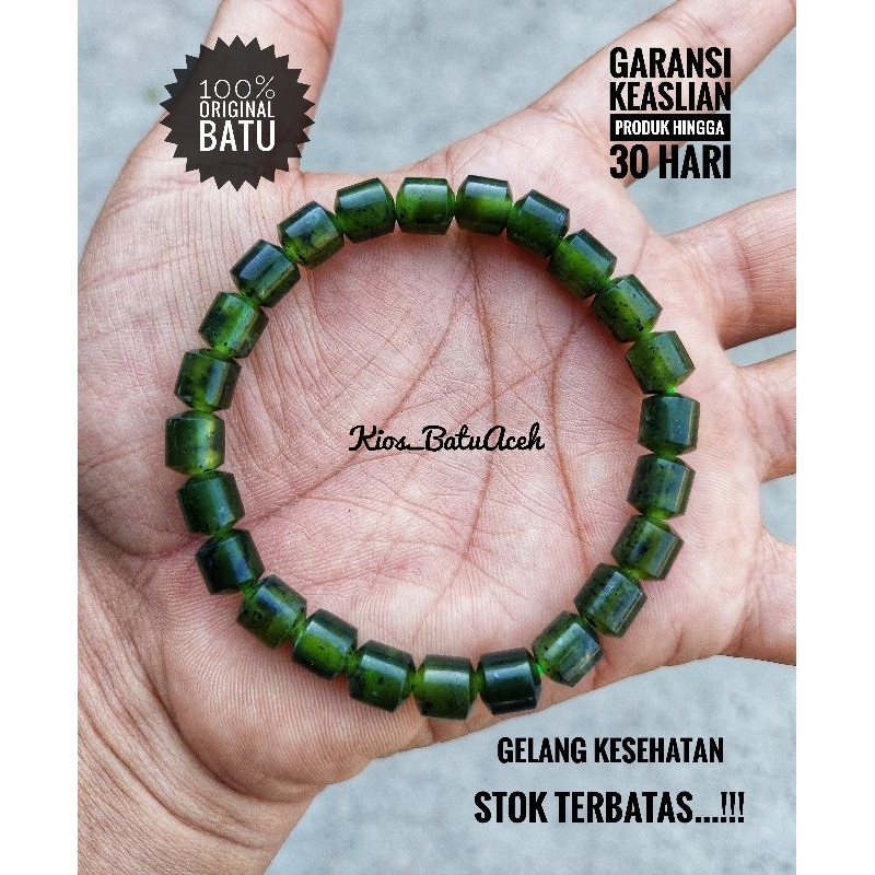 Gelang Batu Giok Black Jade Super Tembus Original Asli Aceh Tabung Size 10