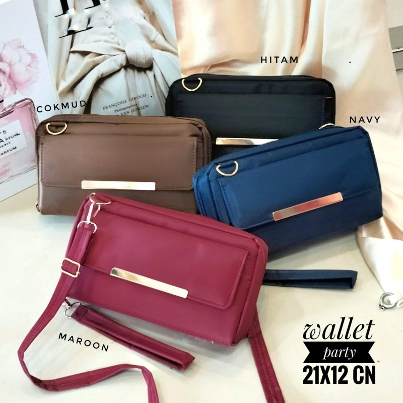 SLING BAG WALLET PARTY/CLUTCH KEKINIAN/TAS SELEMPANG WANITA PLAT/TAS HPO MUAT BANYAK/ DOMPET ORGANIZ