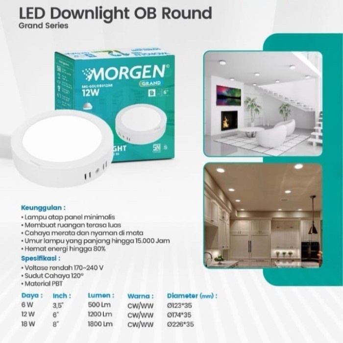 MORGEN GRAND 12 WATT SERIES DOWNLIGHT LED PANEL OUTBOW BULAT BERGARANSI