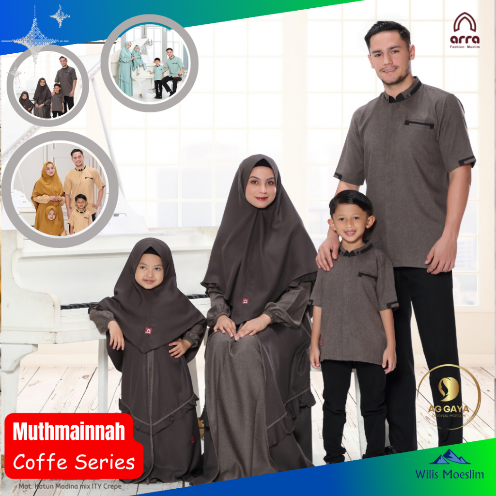 Gamis Wanita Baju Muslim 2023 Couple Koko Dewasa Anak Sarimbit Keluarga Muthmainnah Coffe