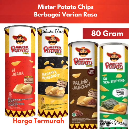 

Mister Potato Chips Snack Keripik Kentang 80 Gram Original , Honey Cheese , Sapi Panggang , Seaweed