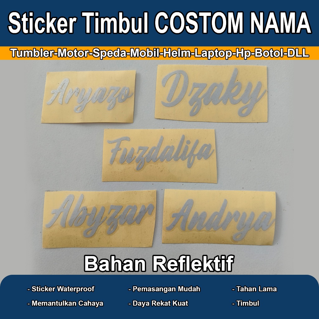 

sticker cutom nama warna putih reflektif