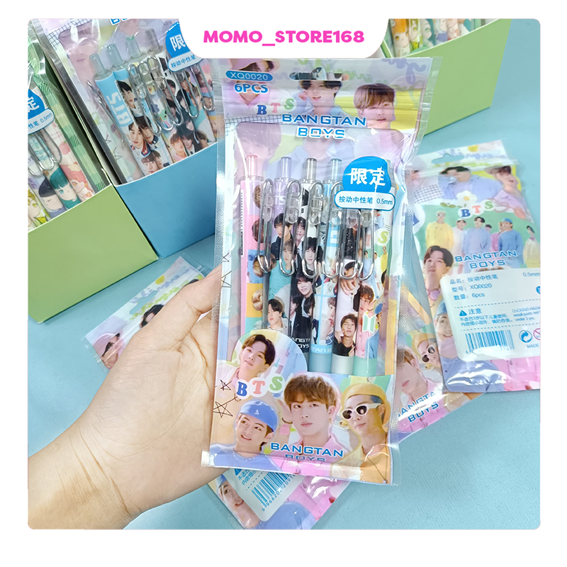 

(6PCS) set pulpen gel karakter BTS pena gel kantor sekolah tinta warna hitam tebal 0.5mm