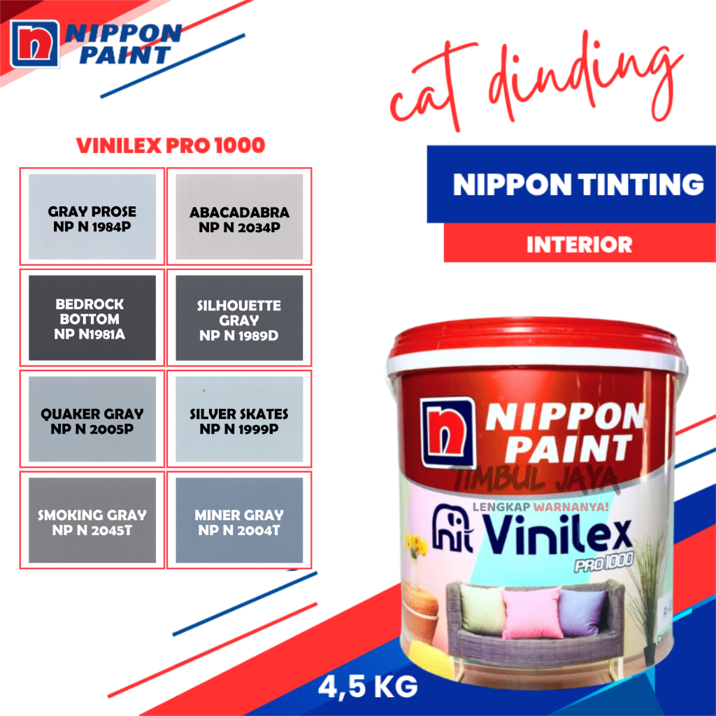 VINILEX Pro1000 4,5Kg Cat Tembok Nippon Paint Interior Dalam Ruangan Warna ABU ABU / Cat Nippon Paint Vinilex / Cat Nippon Vinilex / vinilex abu abu / nipon vinilex / vinilex grey