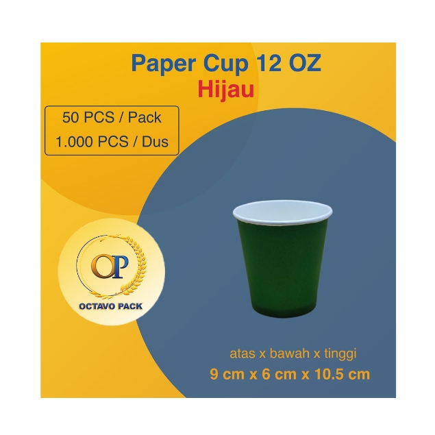 Paper Cup 12 Oz Hot Hijau / Gelas Kertas Minuman Panas 12 Oz Warna / Cup Coffee