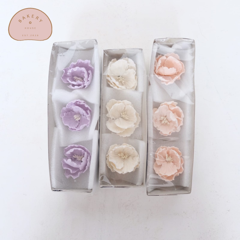 NEW // BUNGA GUMPASTE KUE ISI 3PC / FLOWER KEMBANG HIASAN DEKORASI KUE CAKE D.5cm