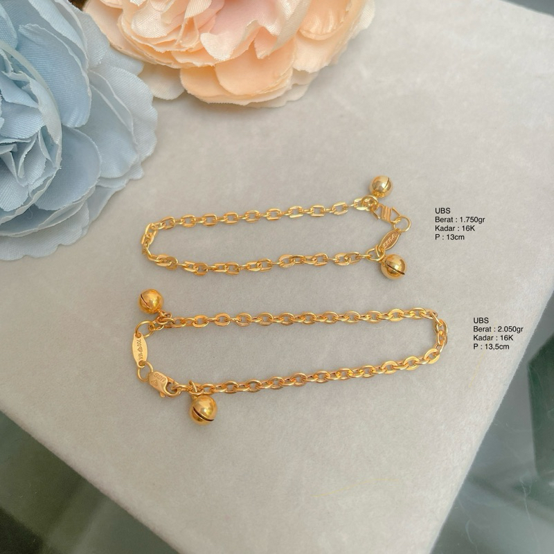 Perhiasan Gelang Emas Anak Rantai Nori Variasi Lonceng UBS 16k/700