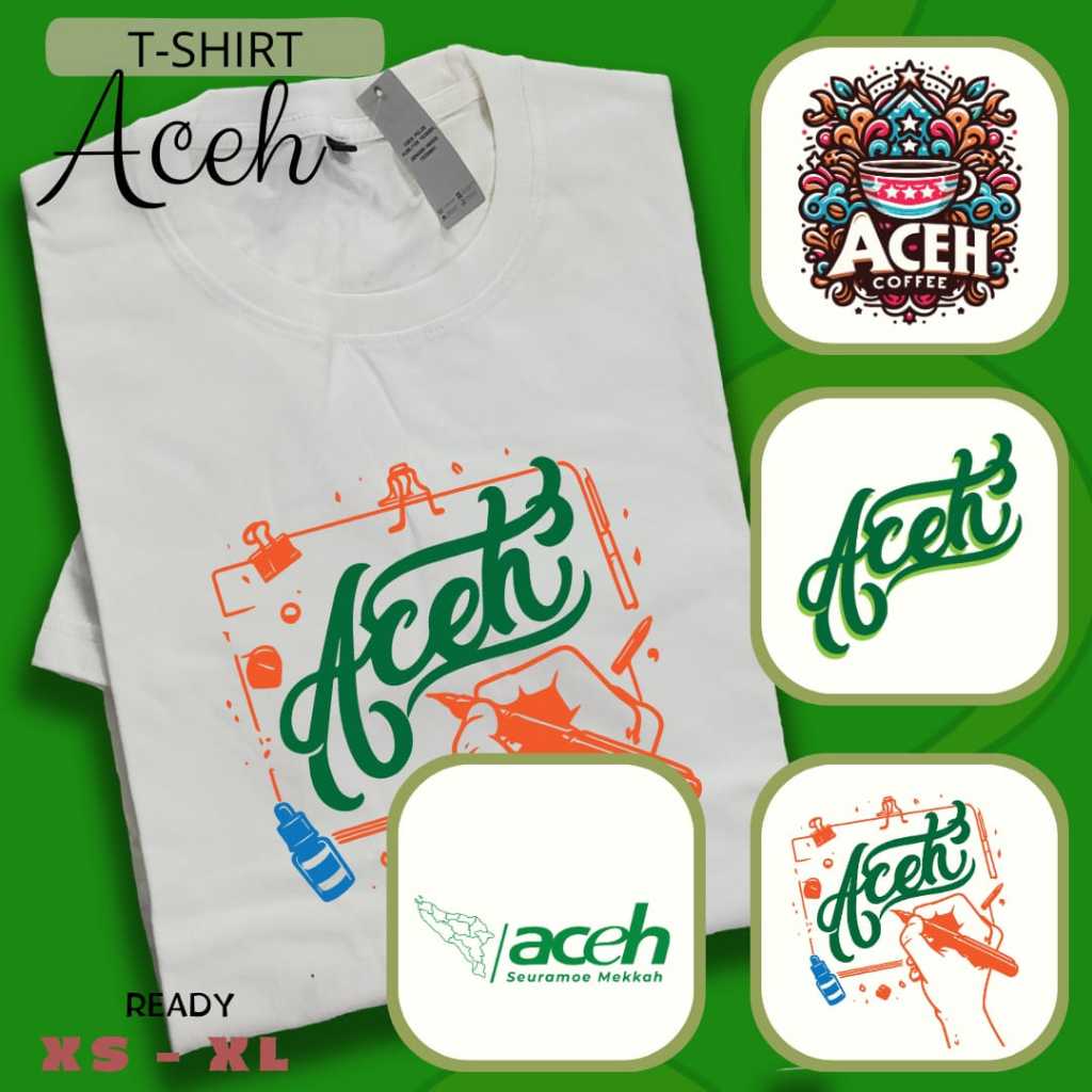 Kaos Oleh-oleh Aceh Series 4 Destinasi Wisata Populer Indonesia - Kaos Cowo Cewe Bahan Tebal Combed 