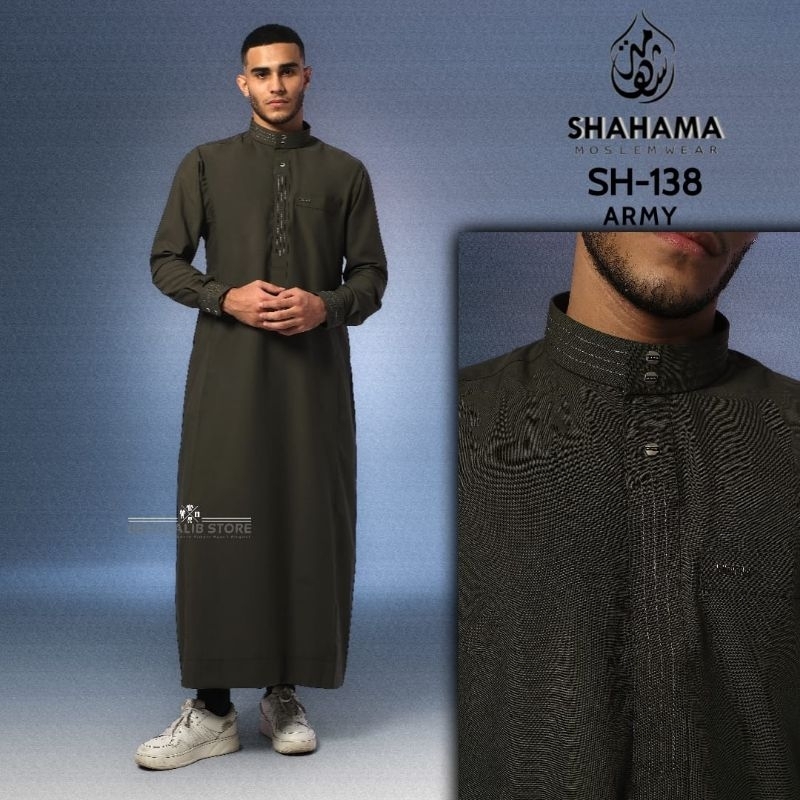 Jubah Shahama SH-138 Baju Gamis Pria Dewasa Modern Thobe Lengan Panjang Army