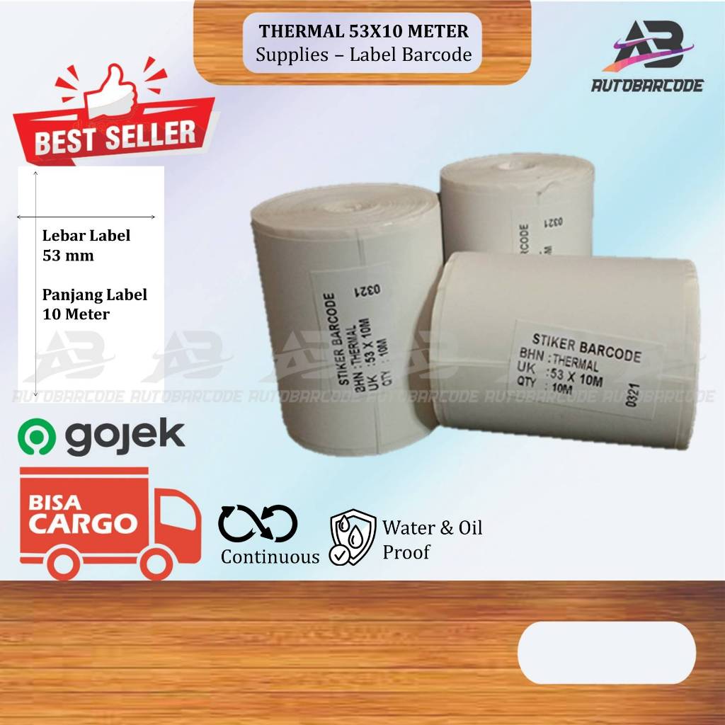 

Kertas Label Thermal 53x10 Meter Sticker Thermal Cetak Resi 58X10 Continouos 53MM X 10m Thermal