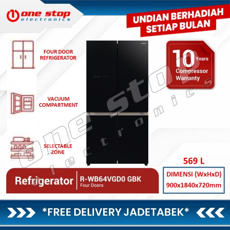 HITACHI R-WB64VGD0 / RWB64VGD0 GBK Kulkas Multi Door 4 Pintu 569 L