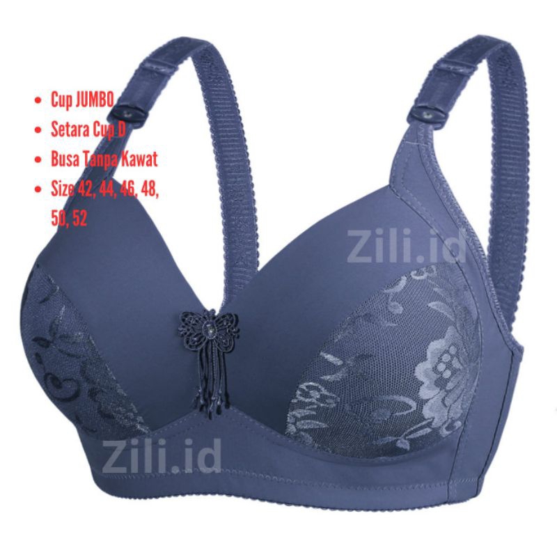 Bra BH Jumbo Big Cup Besar Busa Tipis Tanpa Kawat Cup D Size 42-52