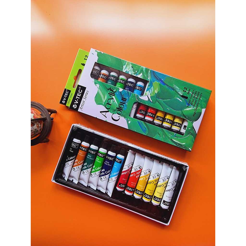 

Cat Akrilik Set Isi 12 Warna V-Tec / Acrylic Paint Color VTec 12 x 6 ml Colour / Cat Lukis Kanvas Melukis Menggambar / Cat Acrilic Anak Dewasa