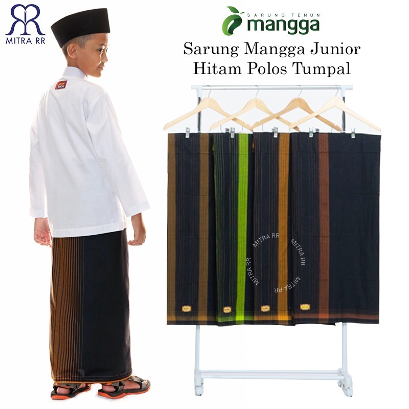 Sarung Mangga Junior Polos Hitam Tumpal Warna – Sarung Anak Warna Hitam Polos Tumpal