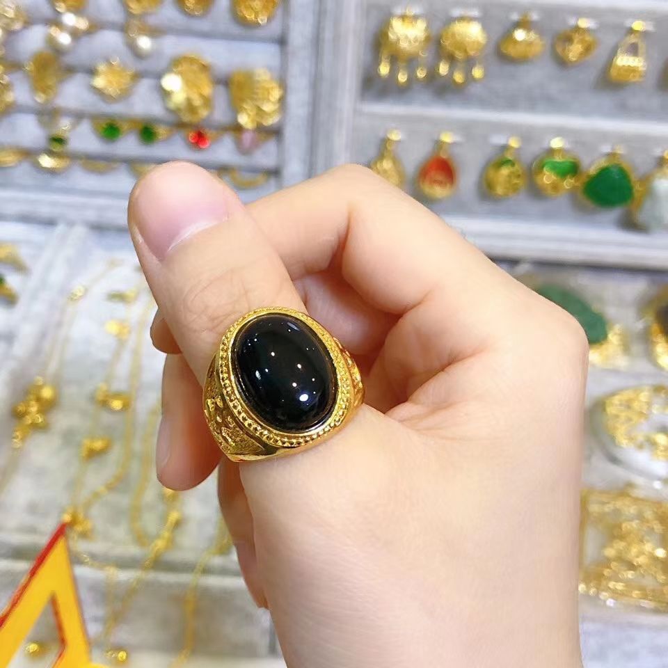 Cincin batu akik batu permata bertatahkan emas Cincin emas mendominasi pria yang dapat disesuaikan