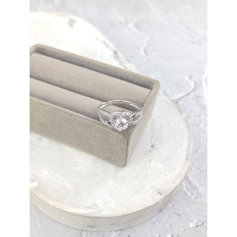 Cincin solitare love cor mata full Emas Putih Asli 8K