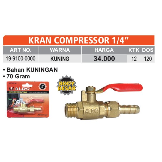 

KRAN KOMPRESOR ALDO 1/4" KERAN COMPRESSOR KRAN ANGIN KOMPRESSOR MKS