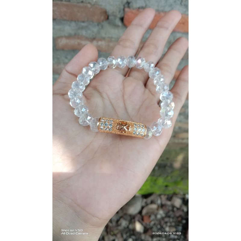 gelang kristal putih banyak varian / lapis emas/ gelang wanita viral