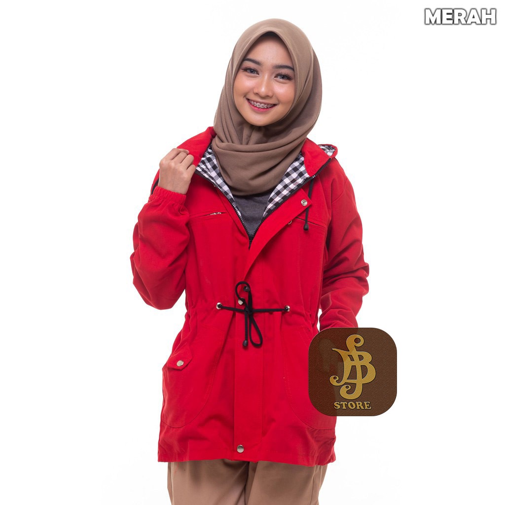 JAKET PARKA KANVAS WANITA MERAH CABE - JAKET CEWEK HOODIE HIJAB BABY CANVAS JUMBO