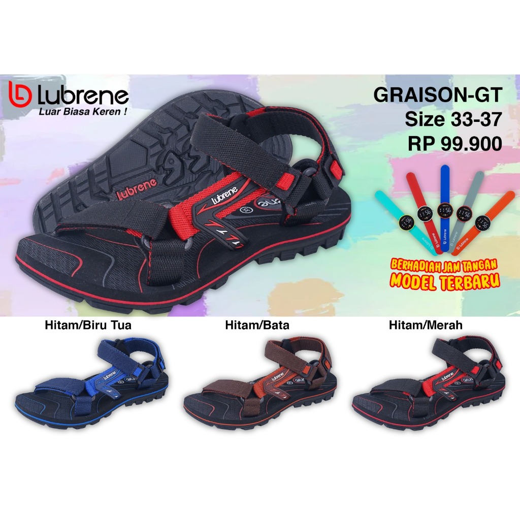 Lubrene Graison sendal tali gunung anak cowo merah,bata,biru 33-37