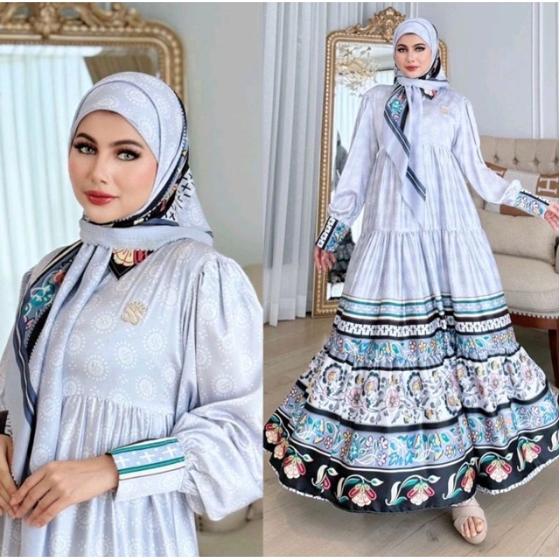 shellasaukia gamis set hijab etnik flower ori SS