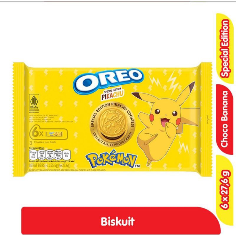 

Oreo Pokemon Biskuit Sandwich Chocolate & Banana Cream 6x27,6g/Oreo Pokemon Pikachu Special Limited Edition 165,6gr