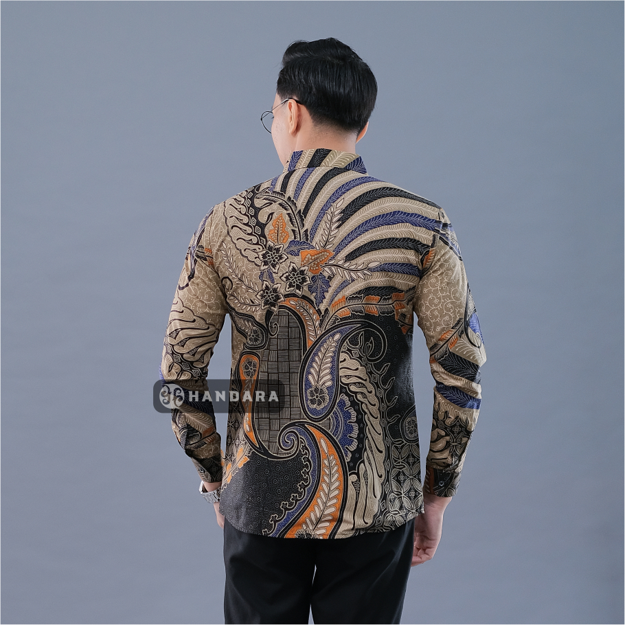 DISKON HANDARA BATIK PREMIUM PRIA LENGAN PANJANG SLIM FIT FURING - LURIK BANGSAWAN KREM