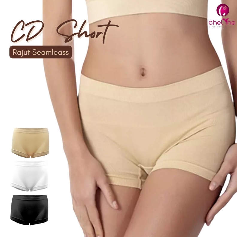 Terlaris Chelyne CD Short Wanita W4 Boyshort  Celana Pendek Bahan Rajut Seamless Sretchable
