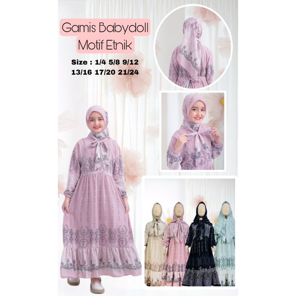GAMIS QAHIRA ANAK PEREMPUAN USIA4-10 TAHUN / GAMIS CERUTY FREE HIJAB [ COD ]