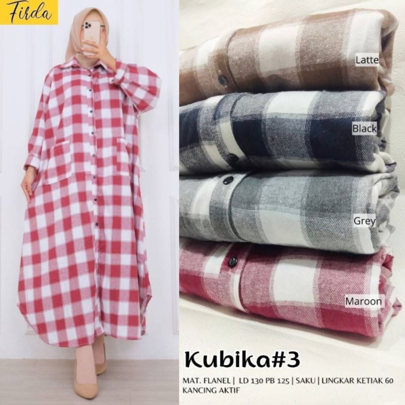 MIDI DRESS JUMBO LD 130 DRESS FLANEL WANITA MUSLIM GAMIS FLANEL TERBARU KUBIKA#3 MAXY