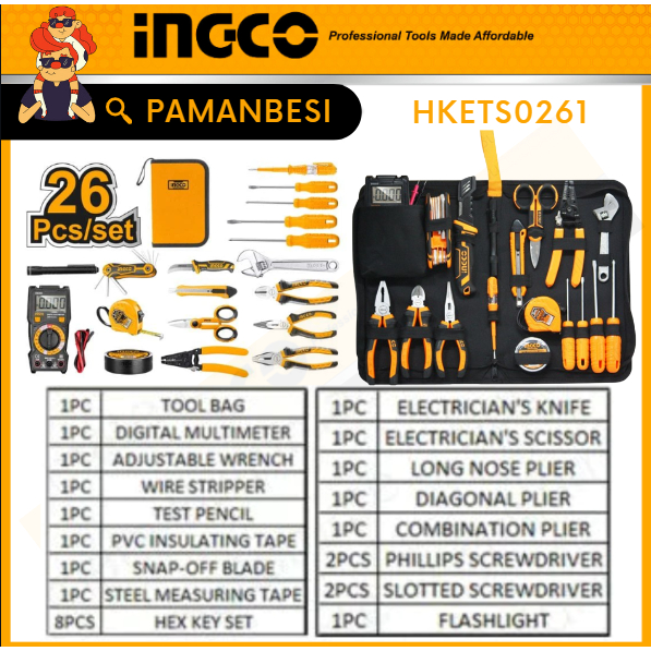 INGCO HKETS0261 26pcs Electricians Tool Kit Set Perkakas Elektrik