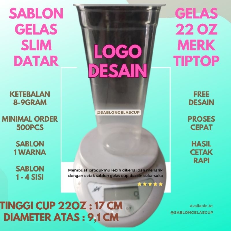 Cup 22oz Slim Sablon cup 22oz datar