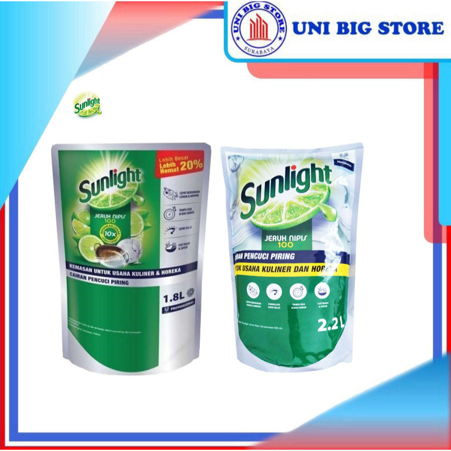 Sunlight Professional Lime 1800 ml Pouch 2.2 Ltr 1.8 Liter 2 L Sabun Cuci Piring Jeruk Nipis